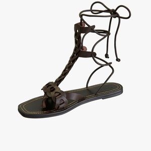 ZARA Womens 6 Brown Leather Braided Bead Wrap Gladiator Flat Sandal Shoes Flats